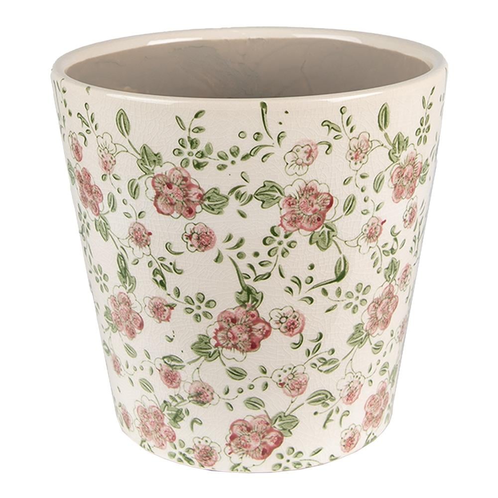 Clayre Eef Bloempot Ø 19x18 cm Roze Beige Keramiek Bloemen Bloempot