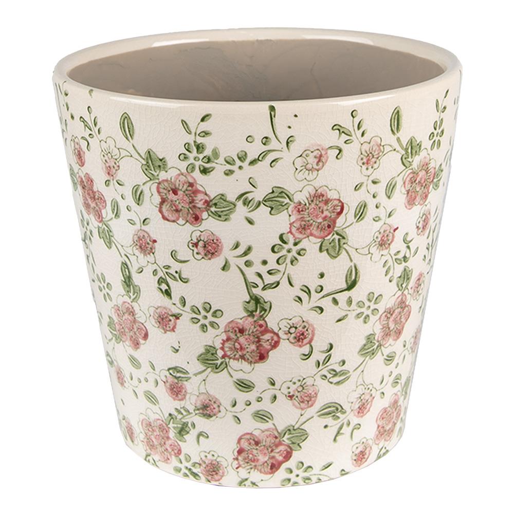 Clayre Eef Bloempot X Cm Roze Beige Keramiek Bloemen Bloempot