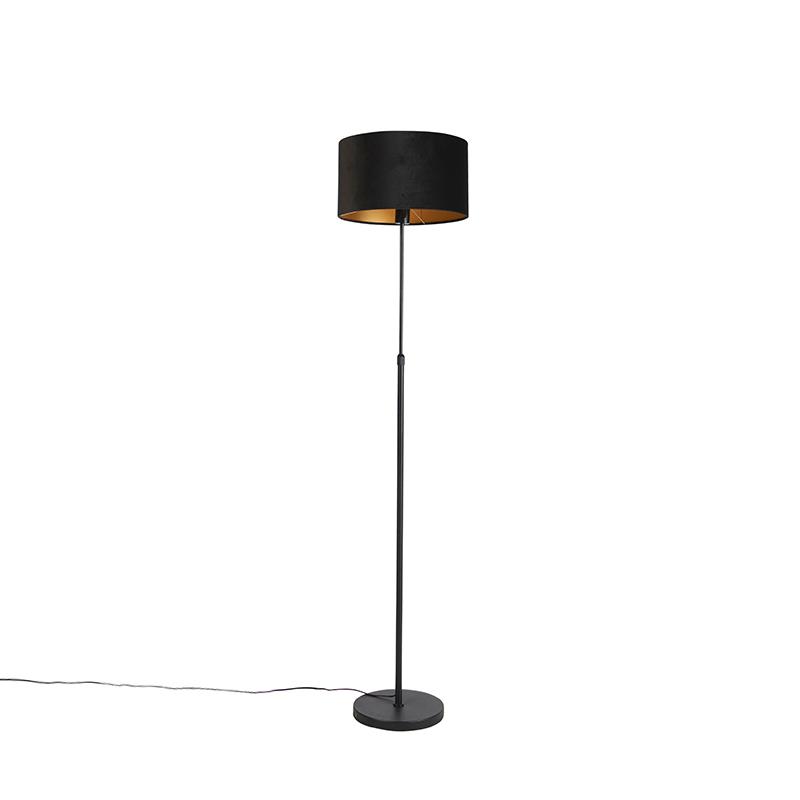 Qazqa Vloerlamp Zwart Met Velours Kap Zwart Met Goud Cm Parte