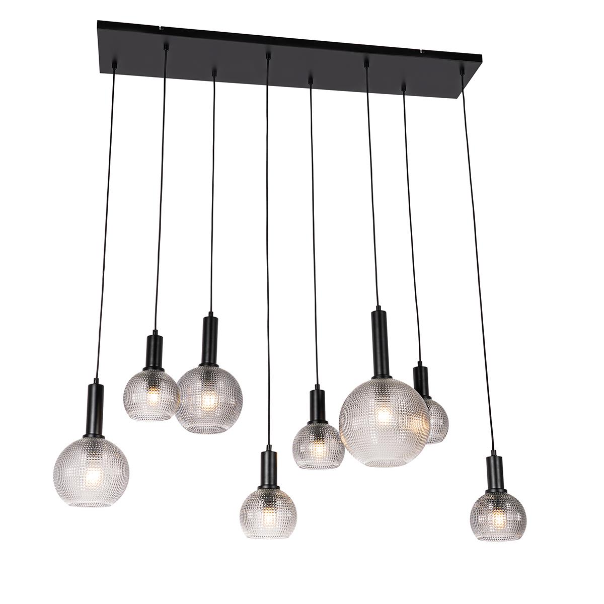 QAZQA Design Hanglamp Zwart Met Smoke Glas 8 Lichts Chico Kopen Shop