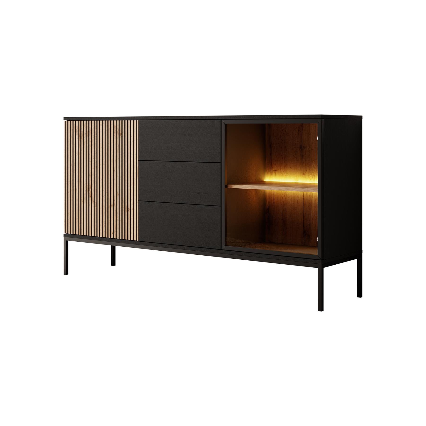 Meubella Dressoir Legend Mat Zwart Eiken 154 Cm Met Lades Kopen