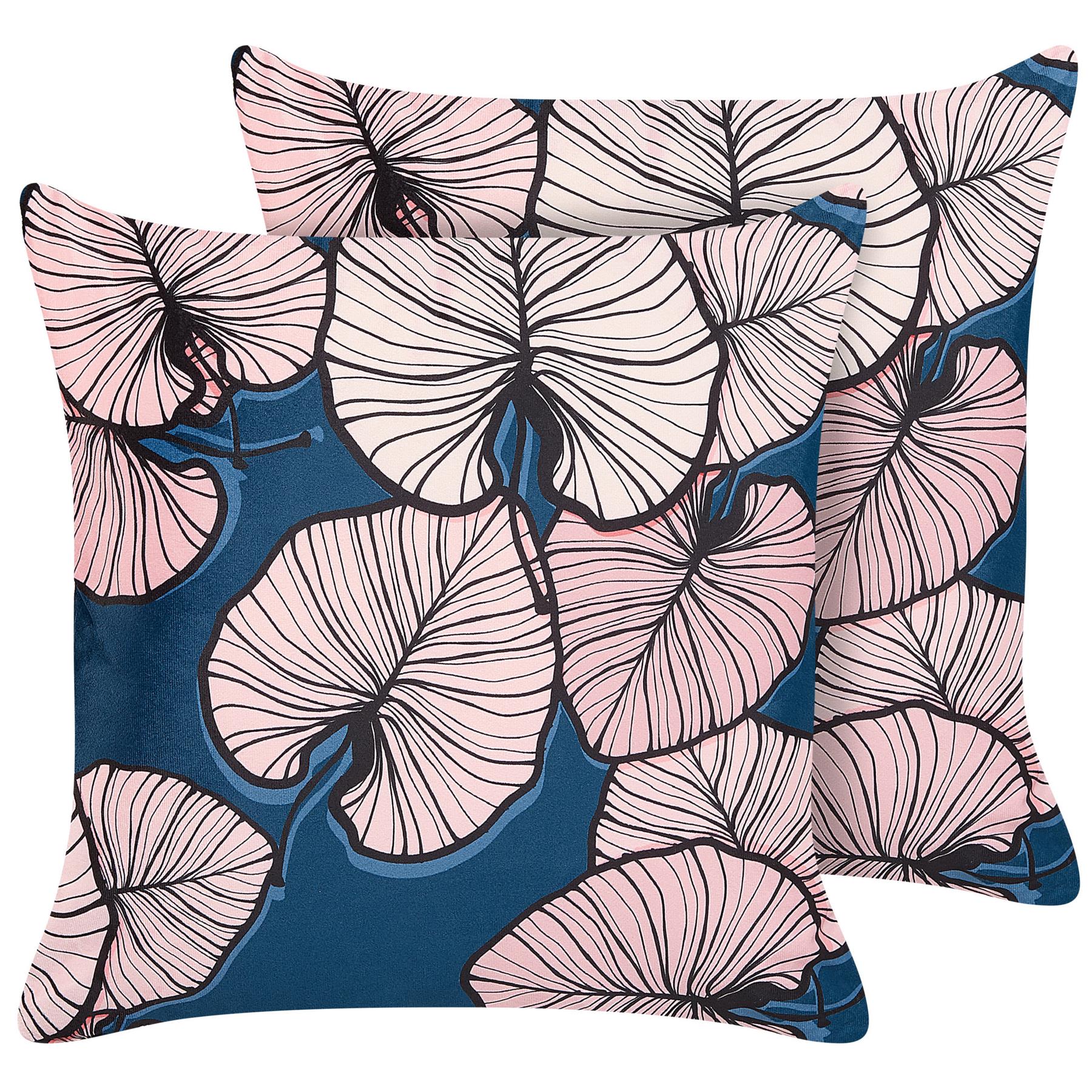 Beliani Chrysanthemum Sierkussen Set Van Blauw X Cm Polyester