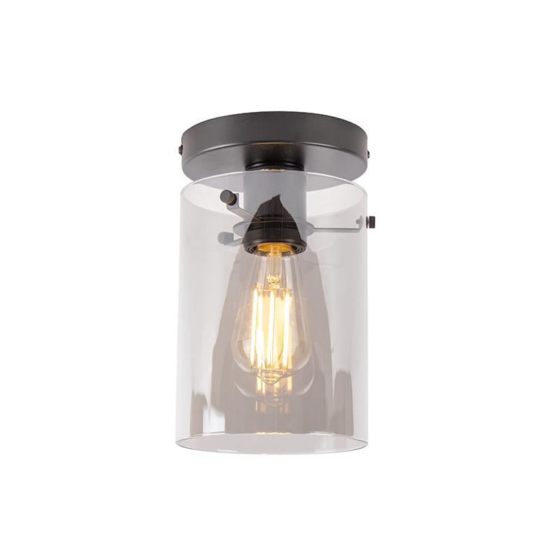 Qazqa Design Plafondlamp Zwart Met Smoke Glas Dome Kopen Shop Bij Fonq