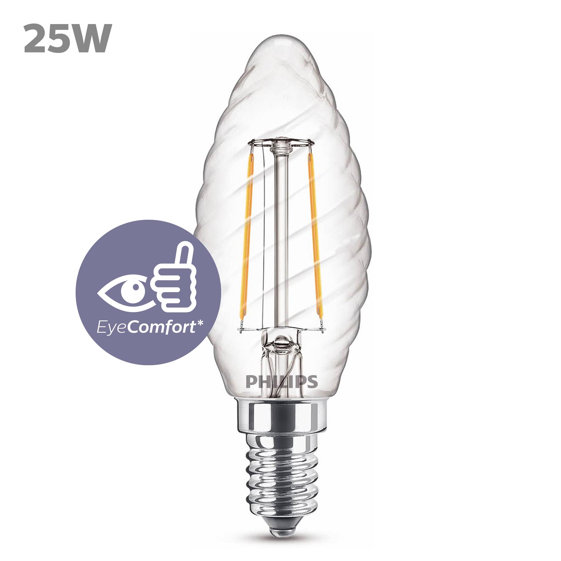 Klap lila Deuk Philips LED filament kaars lamp gedraaid helder niet dimbaar - E14 B3…  kopen? Shop bij fonQ!