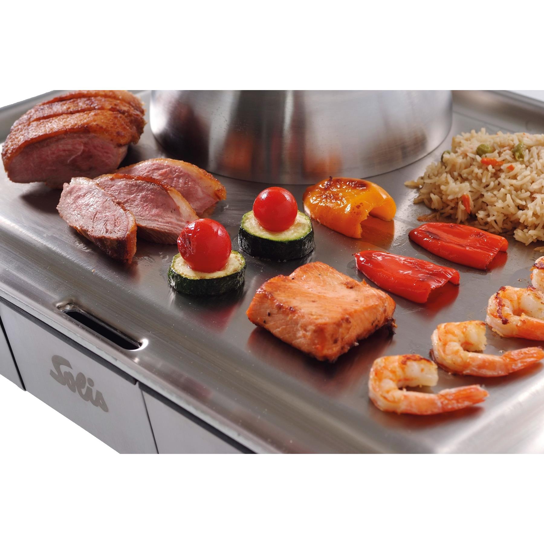 Vegetables and Spanish Plancha Dishes Solis Teppanyaki@Home 795 Teppanyaki Grill Scratch Safe Griddle Plate 49 x 39cm Japanese Grill Meat Electric Grill 