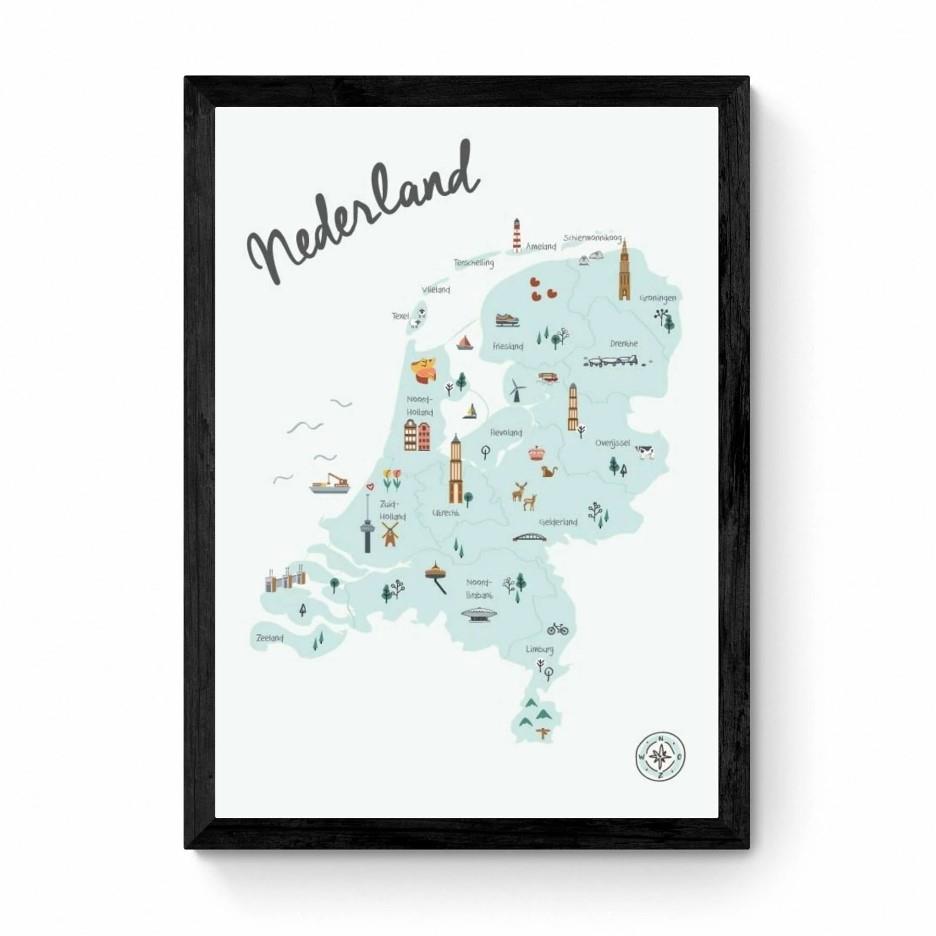 vieren foto Lionel Green Street Kunst in Kaart - Nederland Kinderposter - Ingelijste landkaart kopen? Shop  bij fonQ!
