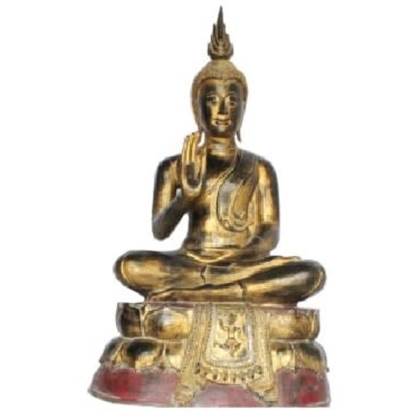 Fine Asianliving Sukhothai Zittende Buddha Zwart Rood Goud Handgemaakt