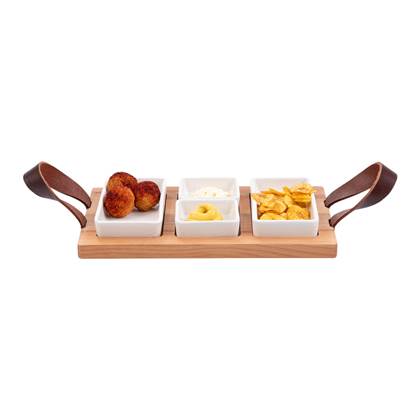 Bowls and Dishes Puur Hout Serveerplank 3-vaks 30 x 19,5 cm - Wit