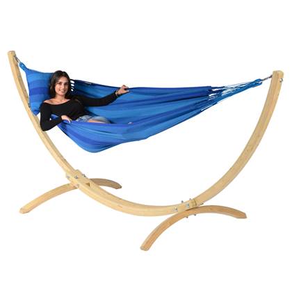 Tropilex® Hangmat met Standaard Eénpersoons Wood & Dream Blue Blauw