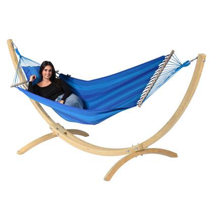 Tropilex® Hangmat met Standaard Eénpersoons Wood & Relax Blue Blauw