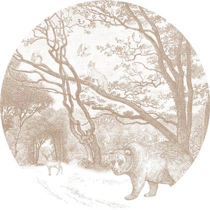 ESTAhome zelfklevende behangcirkel bos met bosdieren beige - 159085 -