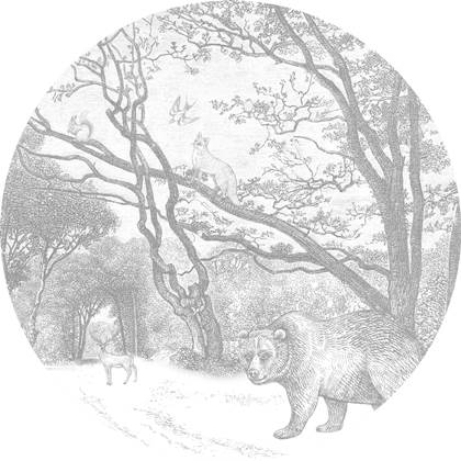 ESTAhome zelfklevende behangcirkel bos met bosdieren grijs - 159083 -