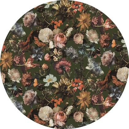 ESTAhome zelfklevende behangcirkel bloemen vergrijsd olijfgroen - 1590