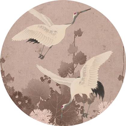 ESTAhome zelfklevende behangcirkel kraanvogels grijs roze - 159019 - Ø