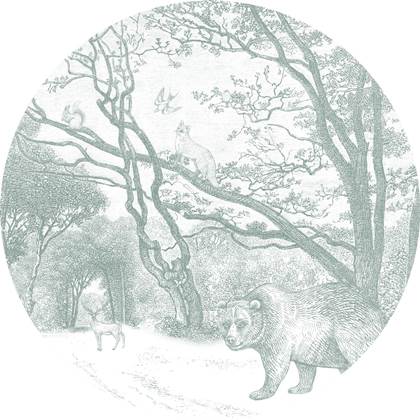 ESTAhome zelfklevende behangcirkel bos met bosdieren groen - 159084 -