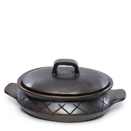 Bazar Bizar  De Burned Ovale Pot Met Patroon En Handvaten - Zwart