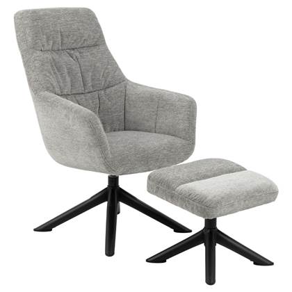 Hioshop Heal fauteuil loungestoel met voetenbankje grijs zwart.