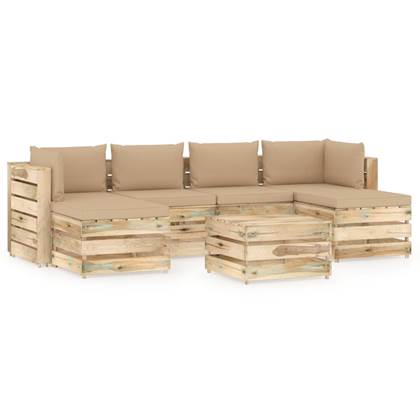 VIDAXL 7 delige Loungeset met kussens groen ge&#xEF, mpregneerd hout online kopen