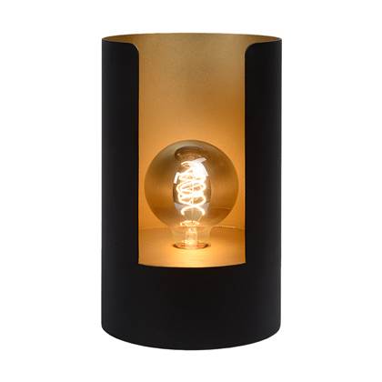 Atmooz - Tafellamp Evora - Slaapkamer / Woonkamer - Industrieel - Zwarte Buitenkant - Gouden Binnenkant - Hoogte 30cm - Metaal