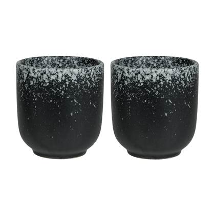 Krumble zwarte kopjes - 200 ml - Keramiek - Zwart met wit - Set van 2