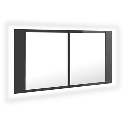 vidaXL Badkamerkast met spiegel en LED 90x12x45 cm hoogglans grijs