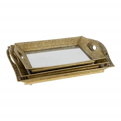Plantenwinkel Arabic ijzer met glas dienbladset goud 52x35x8 cm- set