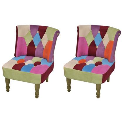 vidaXL Franse stoelen 2 st met patchwork ontwerp stof