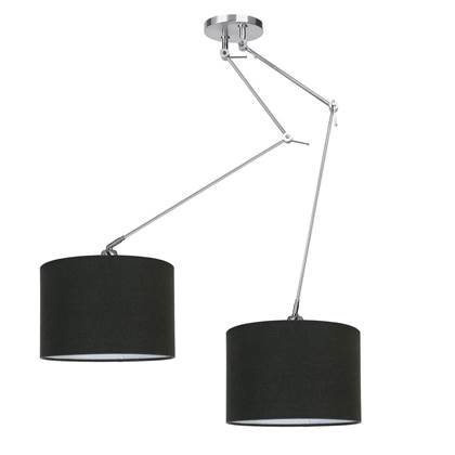 Ylumen Hanglamp Knik 2 lichts met zwarte kappen Ø 40 cm mat chroom
