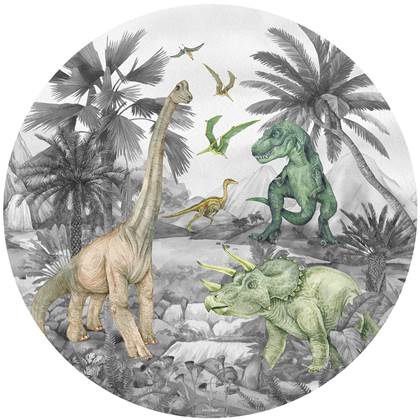 Sanders & Sanders zelfklevende behangcirkel dinosaurussen grijs - 6012