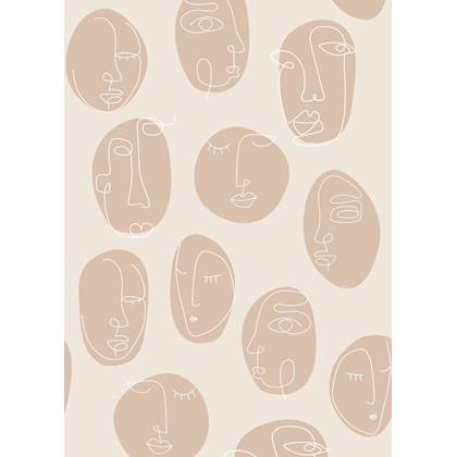 ESTAhome fotobehang line art gezichten beige - 159252 - 2 x 2.79 m