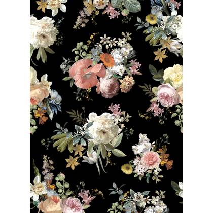 ESTAhome fotobehang vintage bloemen multicolor op zwart - 159218 - 2,0