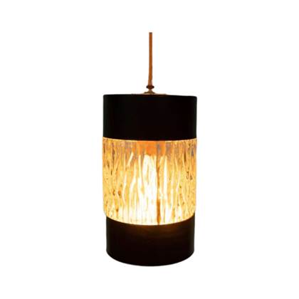 Reliving Vintage Glazen Hanglamp Jaren 60, Ribbelglas Japandi Lamp