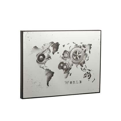 J-Line Klok Wereldkaart Spiegel Zilver