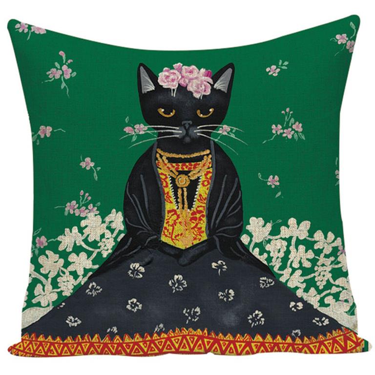 LavandouX Katten Kussenhoes Frida Kahlo Groen 45x45 cm