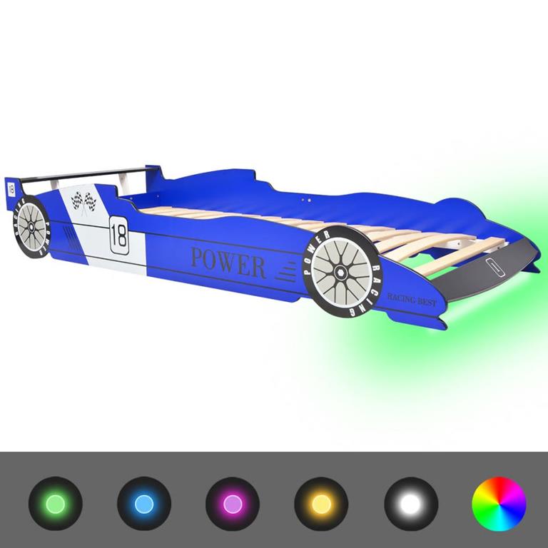 VidaXL Kinderbed raceauto met LED-verlichting blauw 90x200 cm