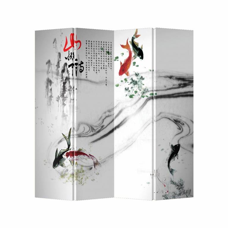 Fine Asianliving Chinees Kamerscherm Oosters Scheidingswand B160xH180cm 4 Panelen Koi Vissen
