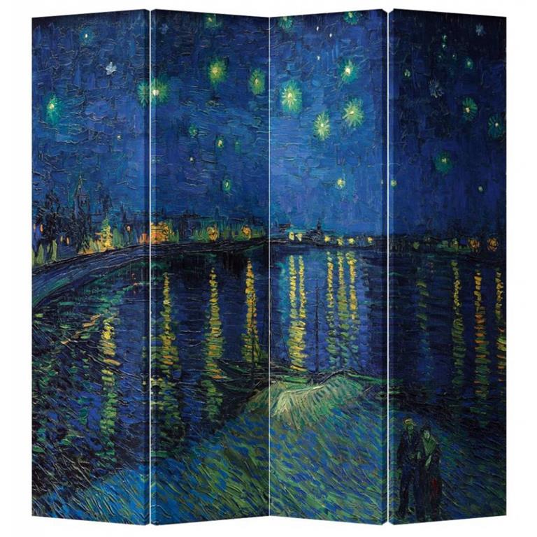 Fine Asianliving Kamerscherm Scheidingswand B160xH180cm 4 Panelen Van Gogh Sterrennacht boven de Rhone