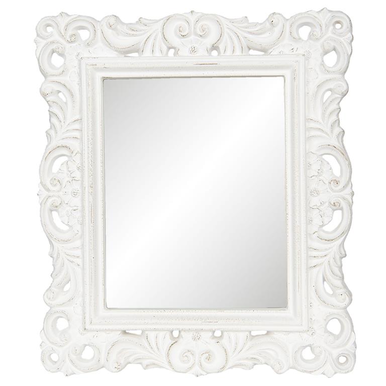Clayre & Eef Spiegel 31x36 cm Wit Kunstleer Rechthoek Grote Spiegel