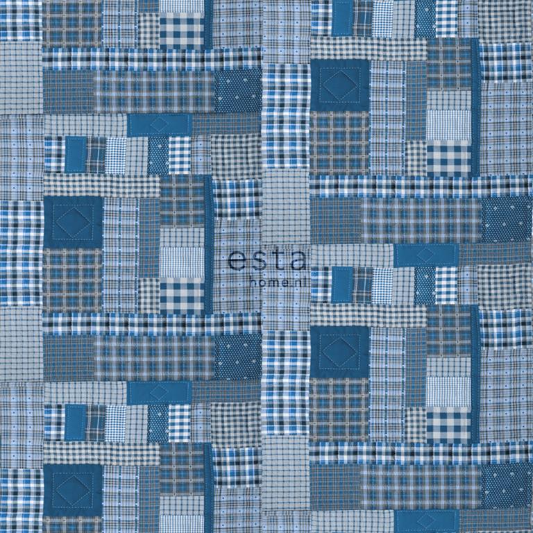 Esta Home ESTAhome fotobehang patchwork ruiten blauw en grijs 158808 279 cm