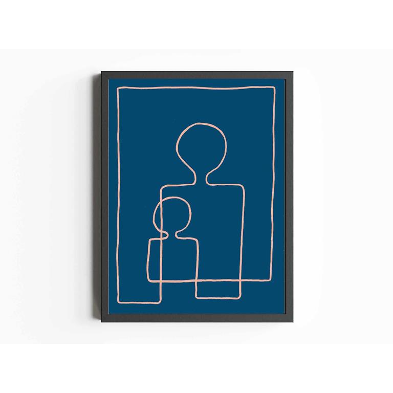 Atelier Andrea Art Print Mother and Child Prussian blue Pink line
