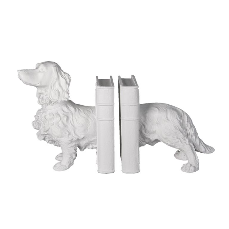 Clayre & Eef Boekensteunen Set van 2 Hond 28x12x22 cm Wit Kunststof