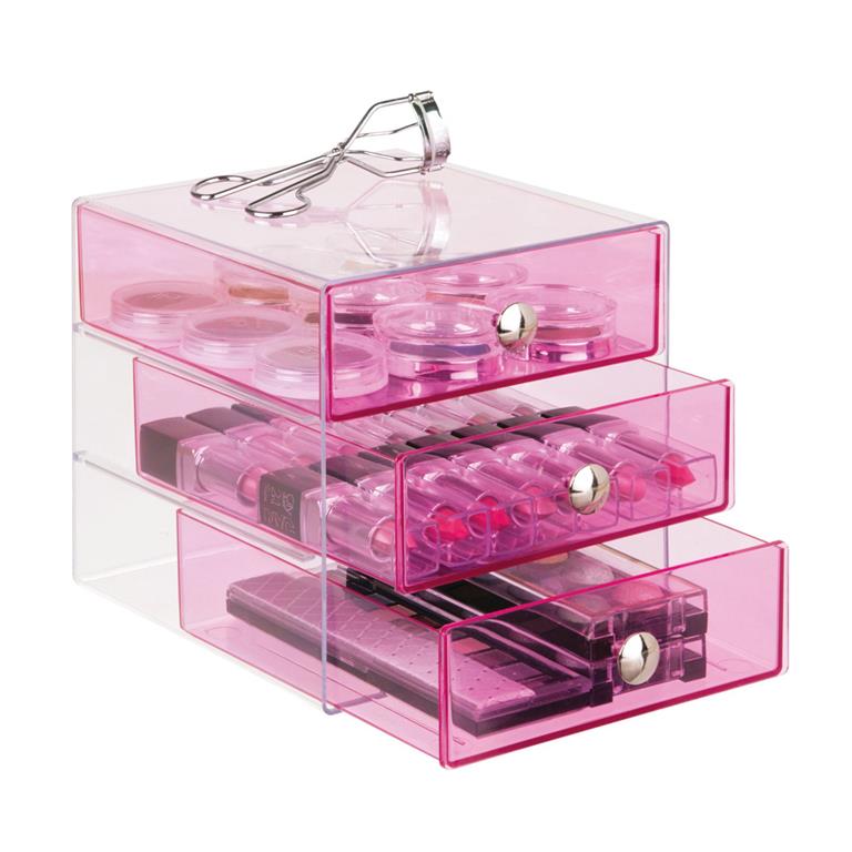 IDesign Transparant roze gekleurd make-up kastje Roze & Transparant