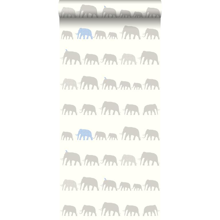 Esta Home ESTAhome behang olifanten zilver en lichtblauw 137331 53 cm x 10 0