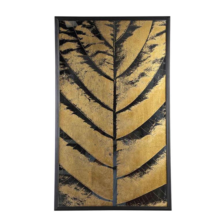 PTMD Loro Rechthoekig Wandpaneel Palmblad 100 x 60 cm Zwart goud