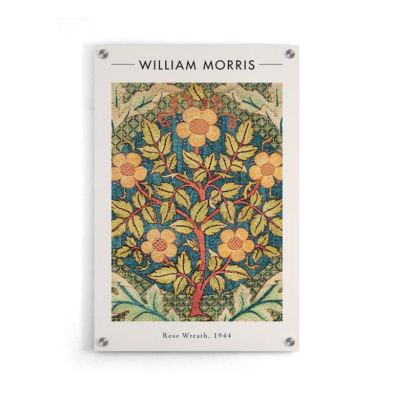 Walljar.com Walljar Schilderij Plexiglas William Morris Rose Wreath
