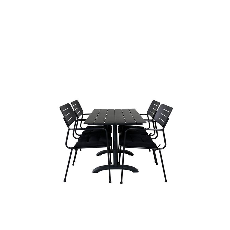 Hioshop Denver tuinmeubelset tafel 70x120cm en 4 stoel Nicke zwart.