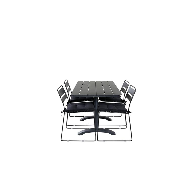 Hioshop Denver tuinmeubelset tafel 70x120cm en 4 stoel Lina zwart.