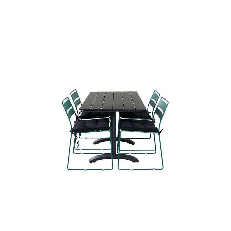 Hioshop Denver tuinmeubelset tafel 70x120cm en 4 stoel Lina groen