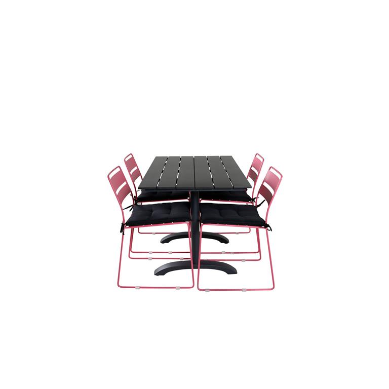 Hioshop Denver tuinmeubelset tafel 70x120cm en 4 stoel Lina roze