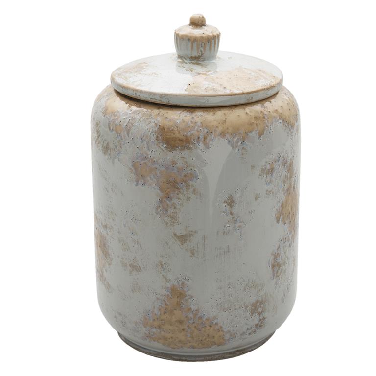 Clayre & Eef Decoratieve Pot Ø 16x25 cm Grijs Keramiek Pot met Deksel